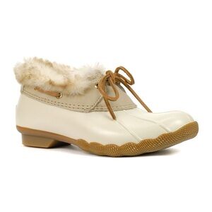Sperry Women's Saltwater 1-Eye Cozy Duck Boots in Ivory with Faux Fur Trim